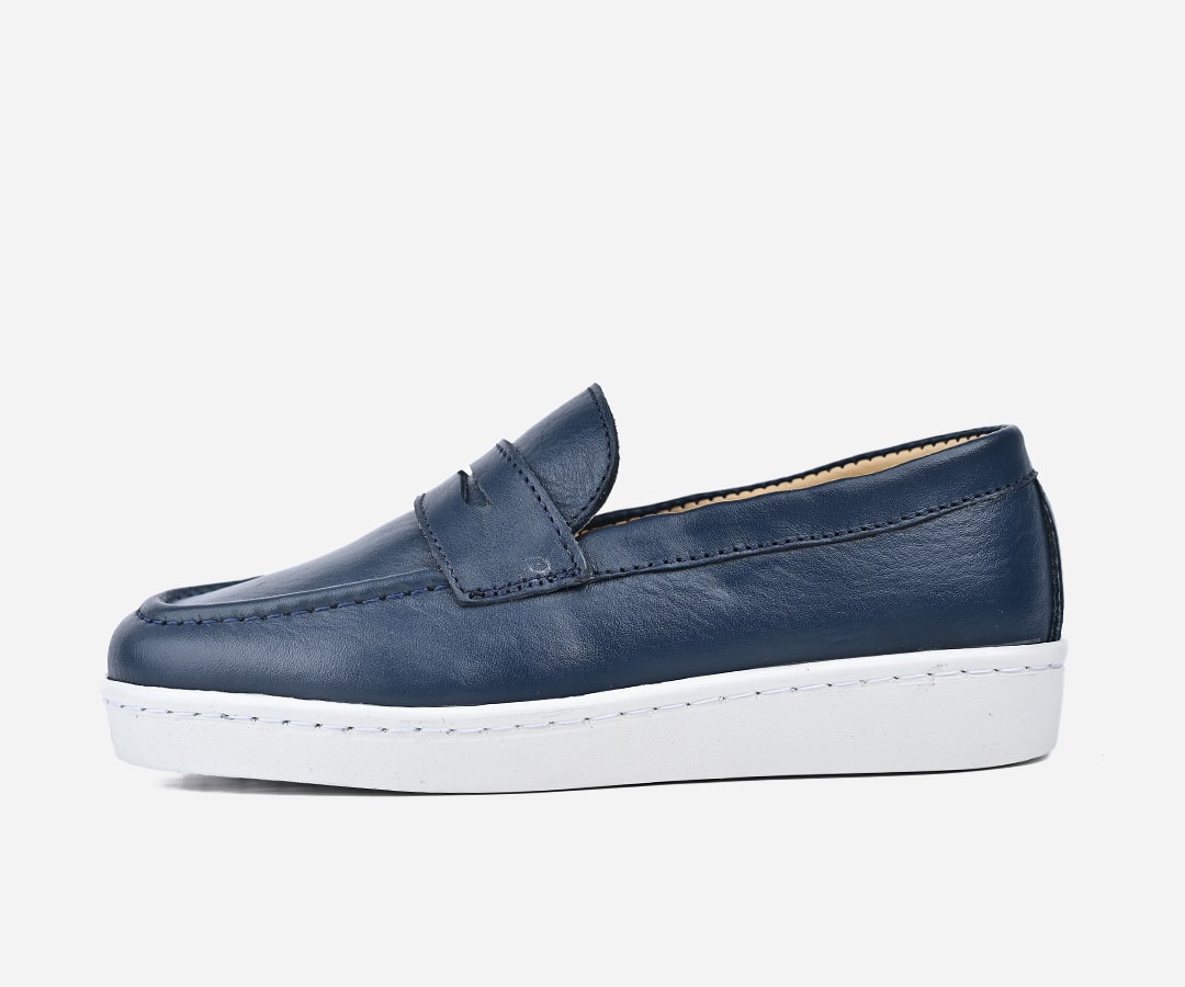 Moccasines enfant en cuir bleu - op301