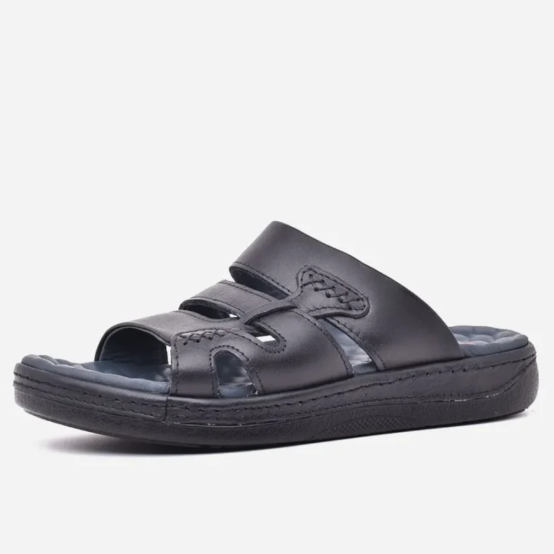 Sandales homme medical en cuir véritable noir – op148